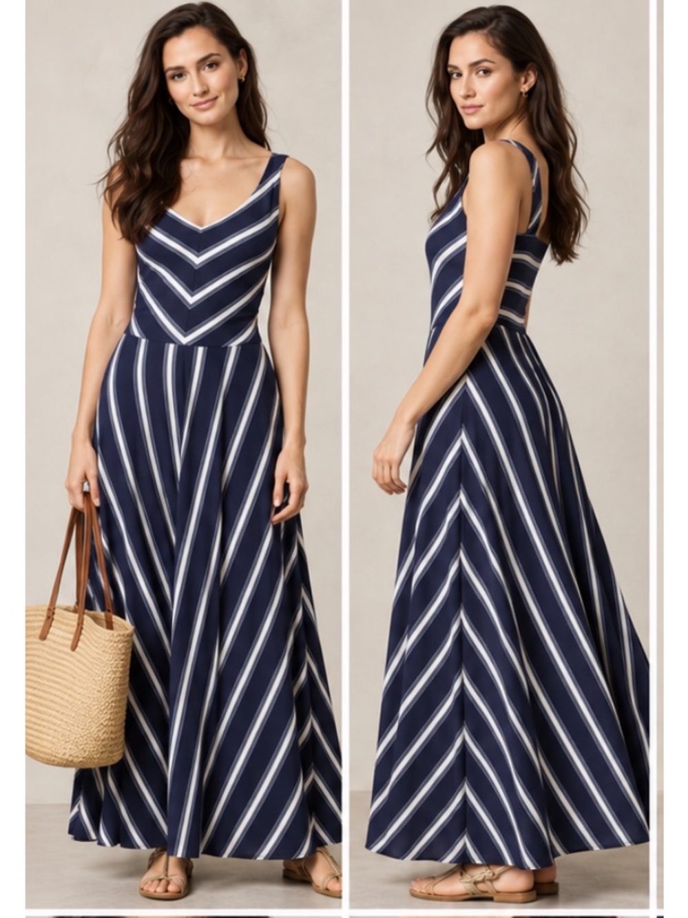 Anthropologie New Puella Soft Striped Blue White Caftan Maxi Dress